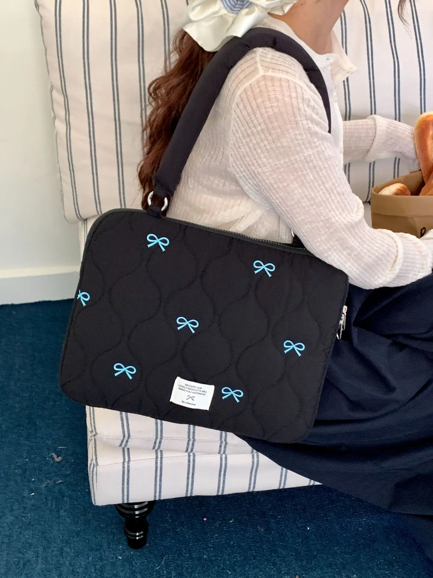 Ins Cute Bowknot Laptop Sleeve Computer Carrying Case 13.3 14 15 15.6 Inch Notebook Pouch Laptop Storage Shoulder Bag