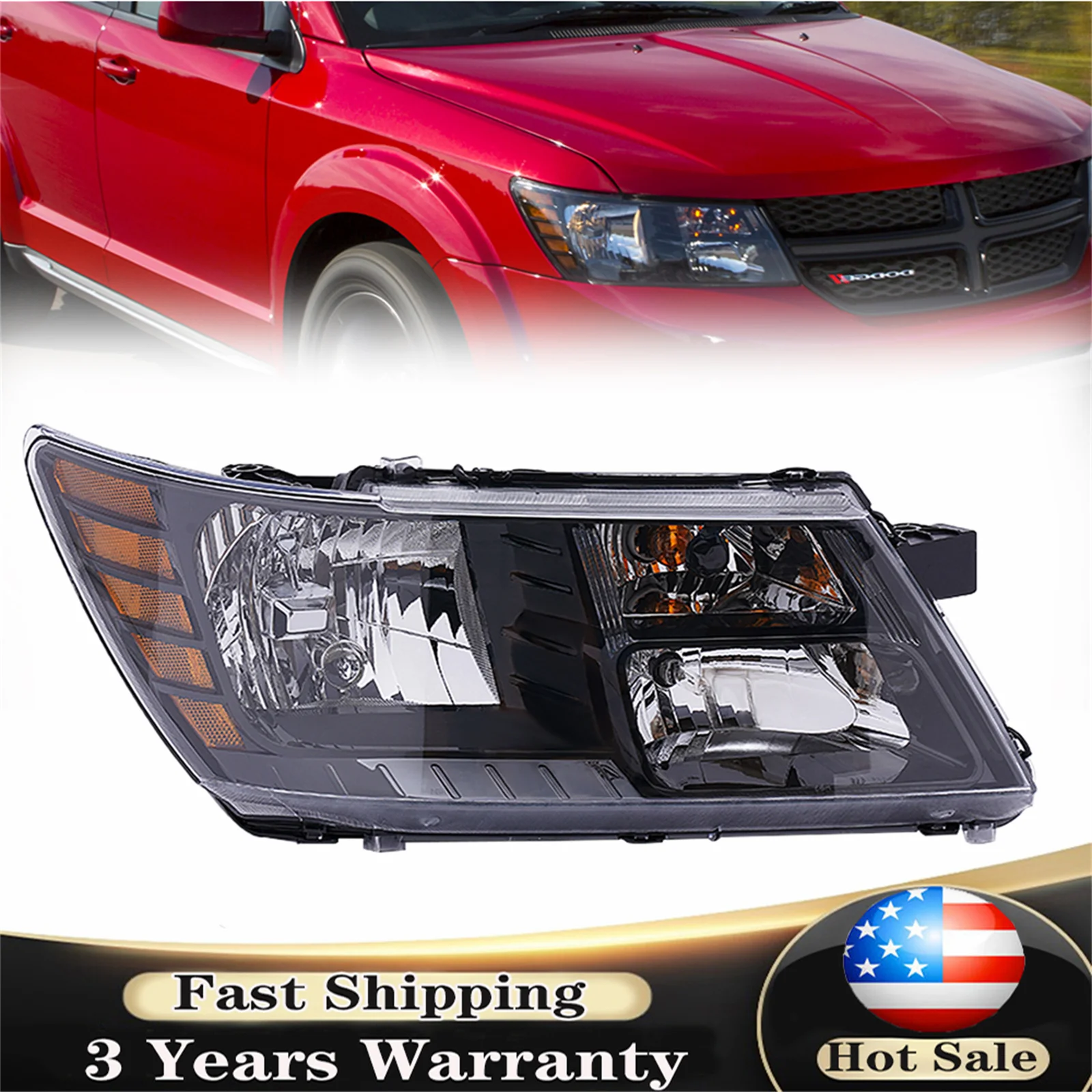 Halogen Headlight Headlamp For Dodge Journey 2009-2018 Pair /Driver & Passenger Side Black