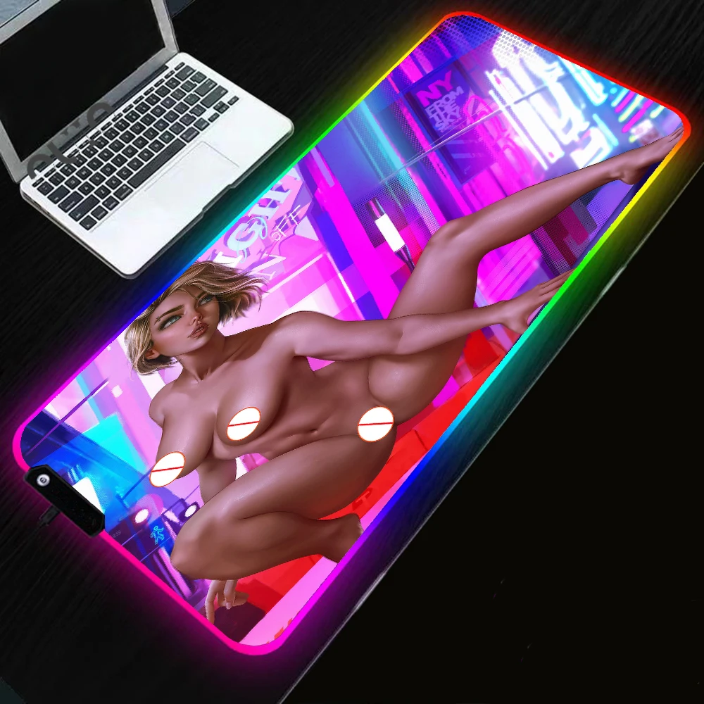 

Spider-Gwen Sexy Anime Girl Big Tits Big Ass Busty Beauty RGB Gaming Mouse Pad LED Desk Pad Rubber Non-slip Thickening Tablemat