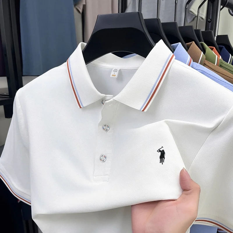 Men's summer new short sleeved polo shirt luxury brand pony embroidery breathable T-shirt casual and comfortable clothing top
