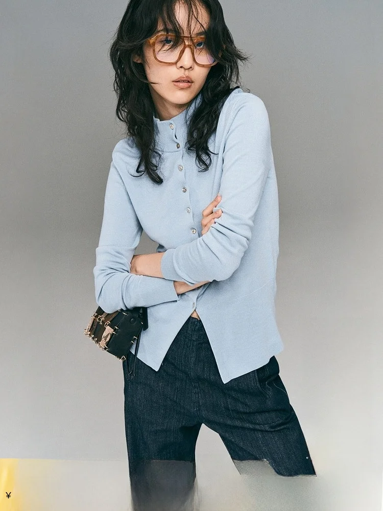 

Fashionable High Neck Knitted Sweater Mixed Rayon Spandex Casual Style Regular Fit Knitwear by H&M 1311915 for Women