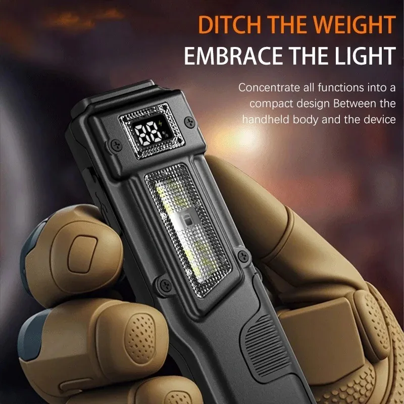 Portable Mini Flashlight Type-C Charging Dual Light Source Side Lights EDC Pen Clip Work Light Digital Display Outdoor Light