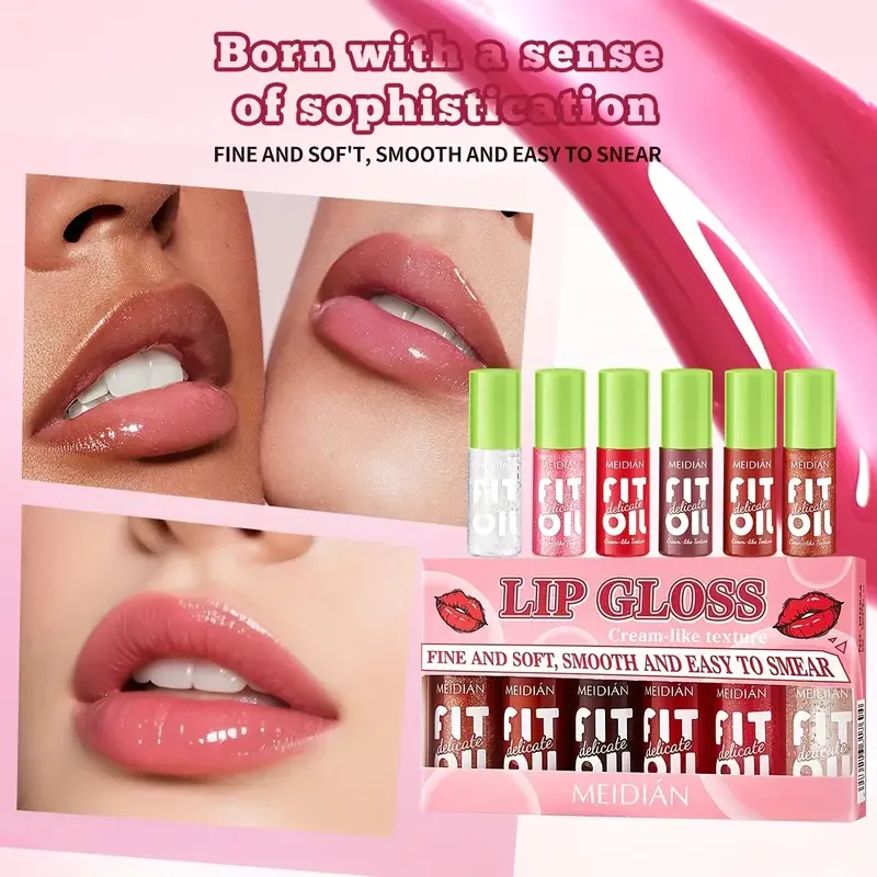 6 sztuk błyszczyków do ust, wielokolorowy błyszczyk, makijaż na randkę, długotrwały, nieprzywierający do kubka, nawilżający, łatwy do nakładania, pudełko prezentowe