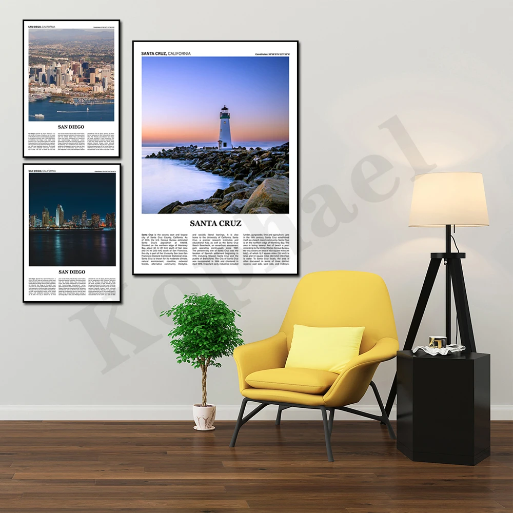 Santa Cruz San Clemente San Francisco San Francisco San Jose Palm Springs Cityscape Photography Home Decor Poster