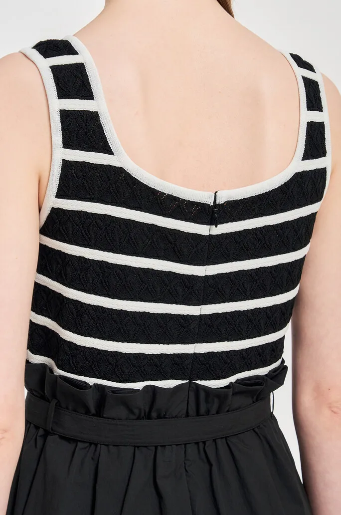 Ladies Summer Fashion Black Striped Loose Casual Girly Style Dress