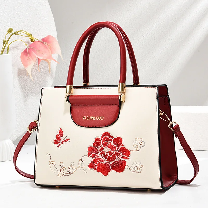 

Embroidered Women Handbag Soft Leather Shoulder Crossbody Bags for Women 2025 New Fashion Embroidered Ladies Messenger Tote Bag