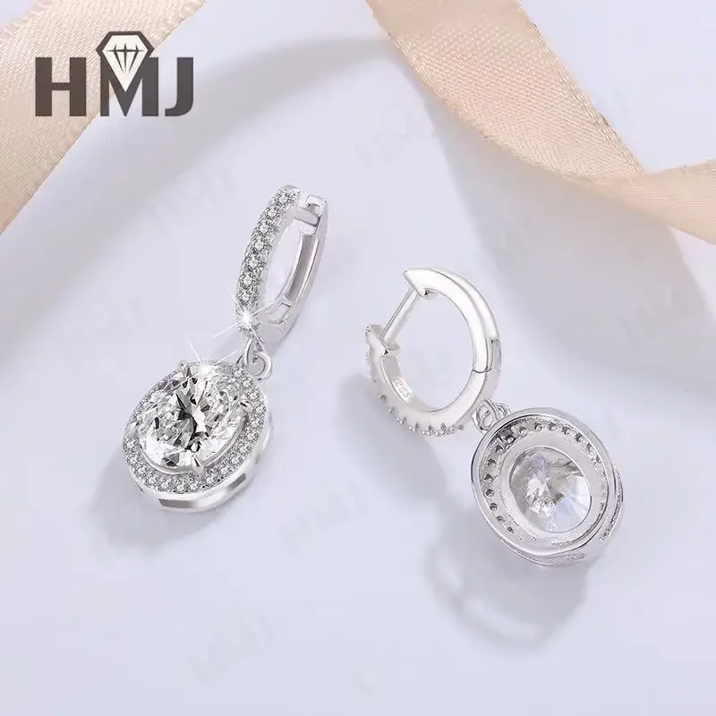 

Silver Hoop Earrings Moissanite Diamond Oval Cut S925 Sterling Silver Fine Jewelry for Women Gifts Pendientes Vintage Charms