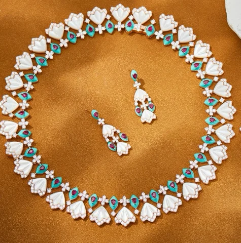 Luxury Charming AAA Zirconia Shell Fan Shaped Necklace Earrings For Women Wedding Party Evening Dress Jewelry Sets