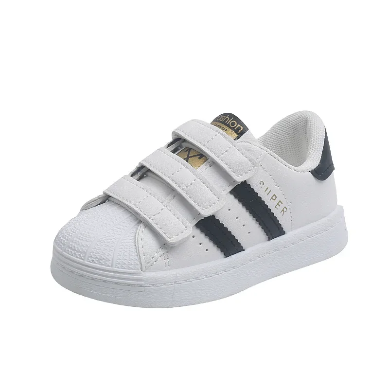 Zapatillas de deporte antideslizantes para niño y niña, zapatos informales de diseño a la moda, transpirables con gancho, color blanco, para