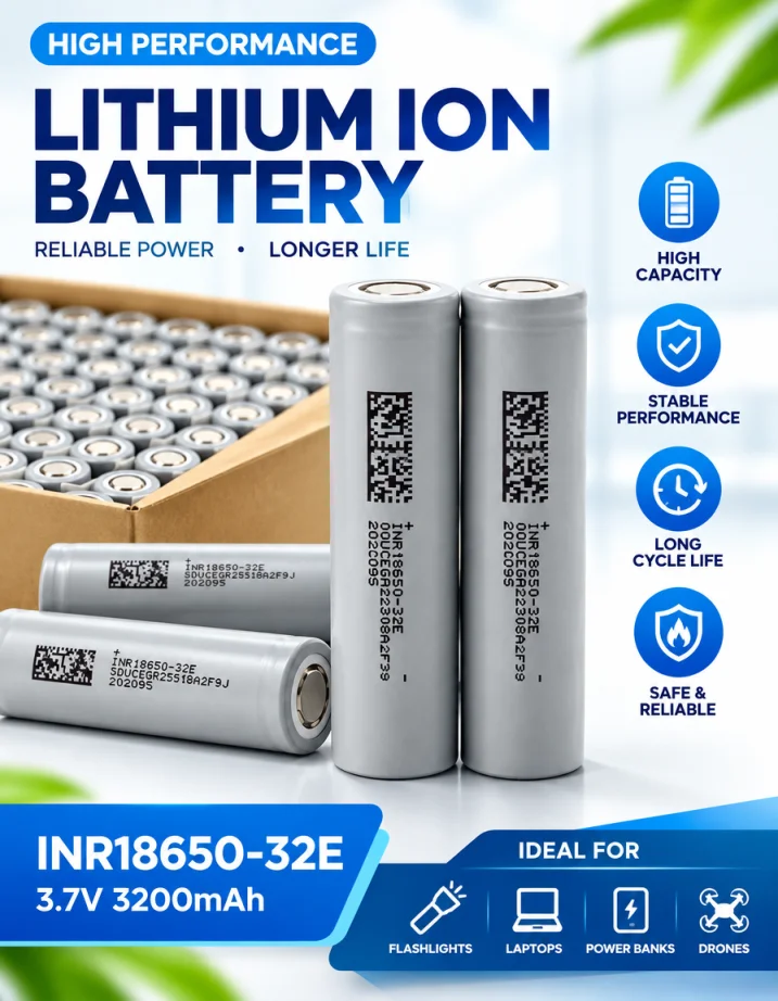 18650-32E 3200mAh 3.7V High Capacity Rechargeable Li-ion Battery Cell  Long Cycle Life for Power Banks,Laptops,Flashlights