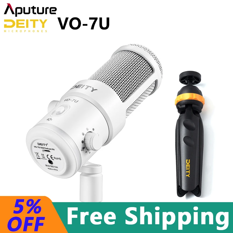 Aputure Deity VO-7U White Black Tripod Kit USB Dynamic Podcast Microphone with RGB Lights for Game Podcast Stream YouTube