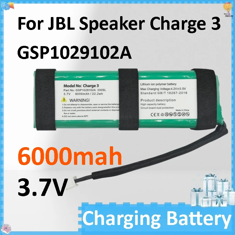 

5PCS 3.7V 6000mAh Battery Bateria GSP1029102A for JBL Charge3 Battery