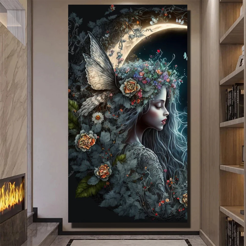 Large Moon Butterfly Fairy Diamond Mosaic New Gothic Elegant Goddess 5D DIY Diamond Painting Cross Stitch Kit Embroidery Decor