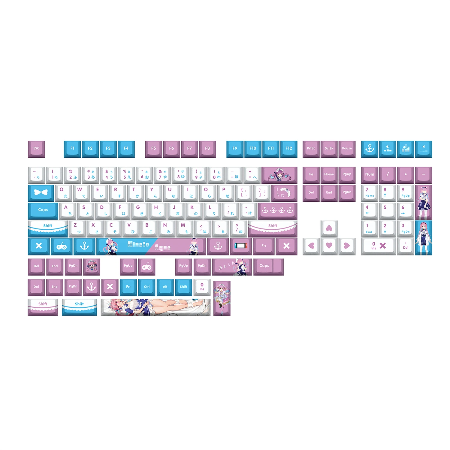 Minato Aqua Key Cap Hololive Vtuber Key Cover PBT DYE Sublimation Cherry MX Cross Axis Switch Keycap for Mechanical Keyboard