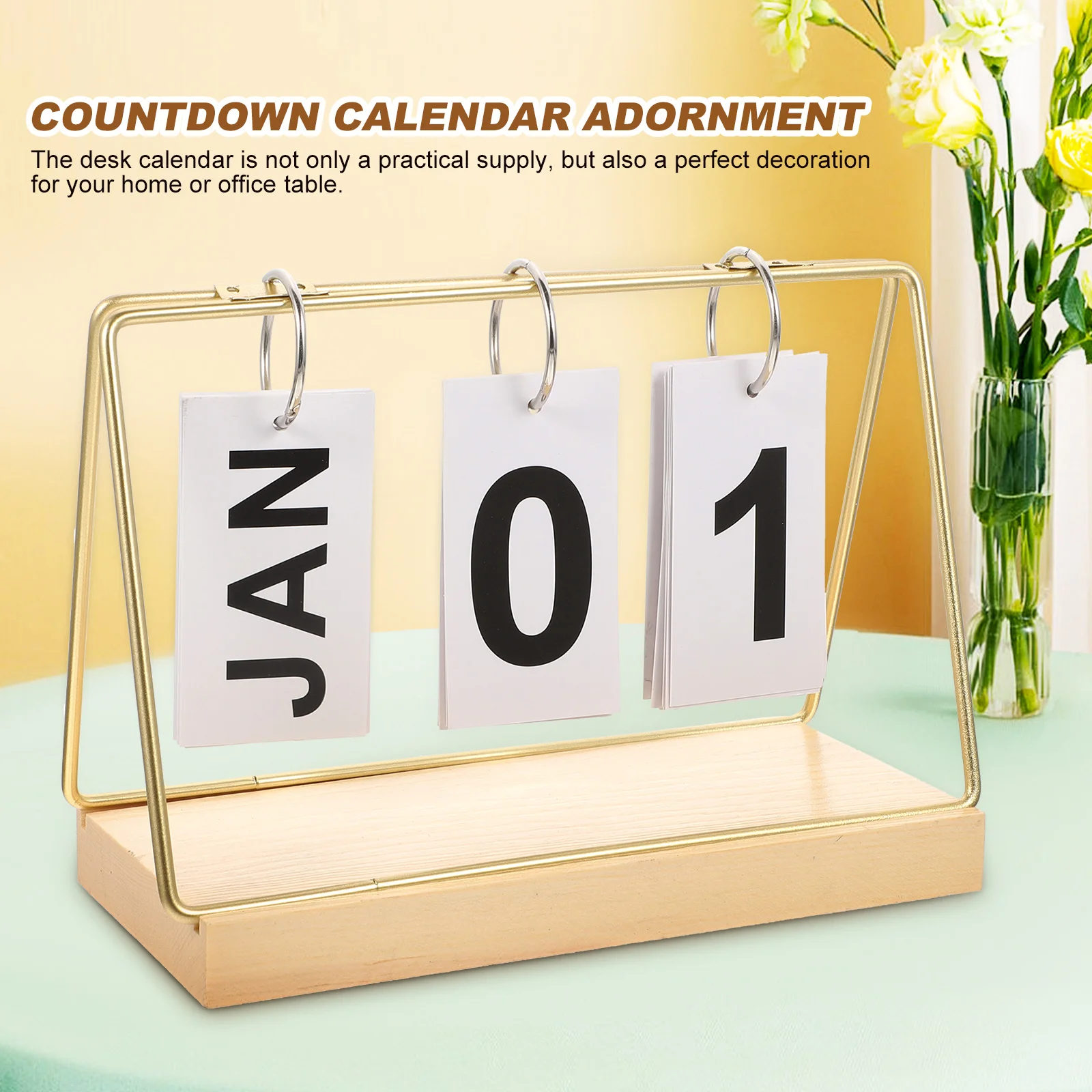 

Decorative Wooden Calendar Ornaments Advent for Desk Black Stand Golden Office