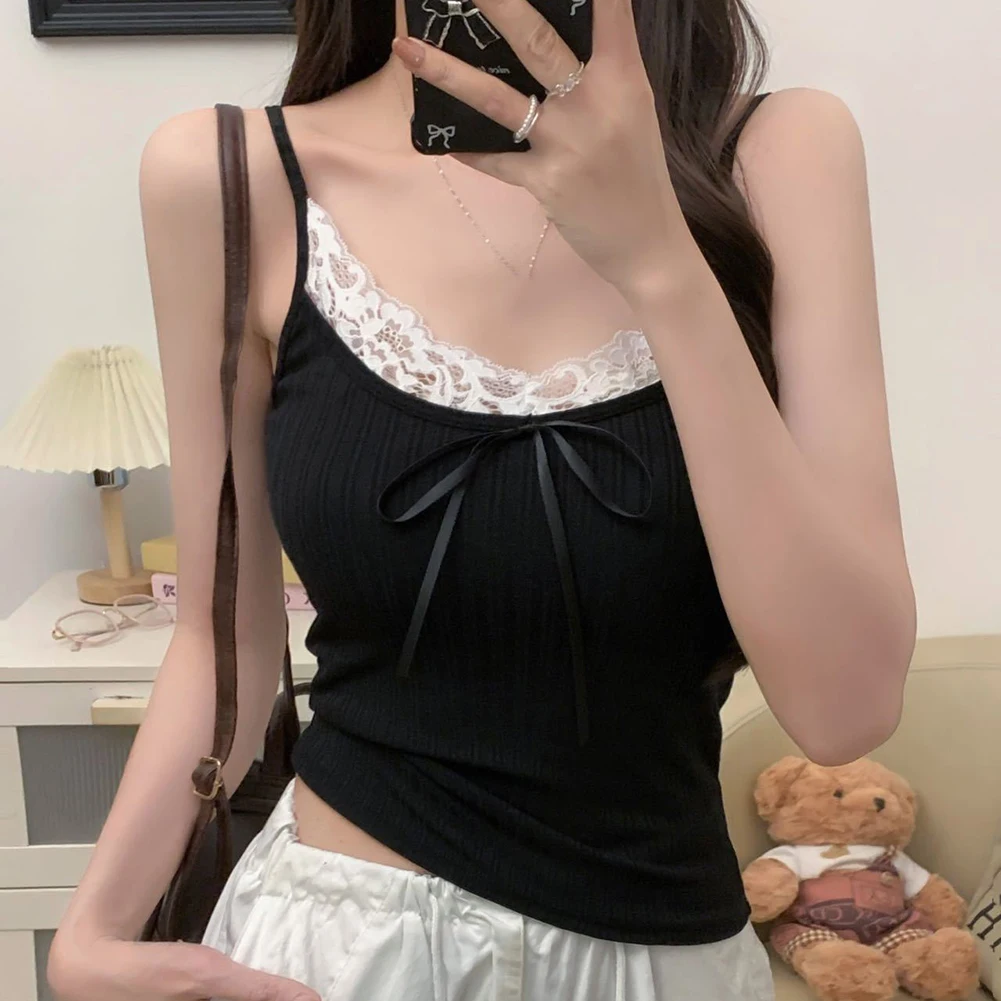 

Fashion Women Tops Lace Camisole Casual Outfit Bandeau Collar Microelasticity Sleeveless Design For Daily Wear