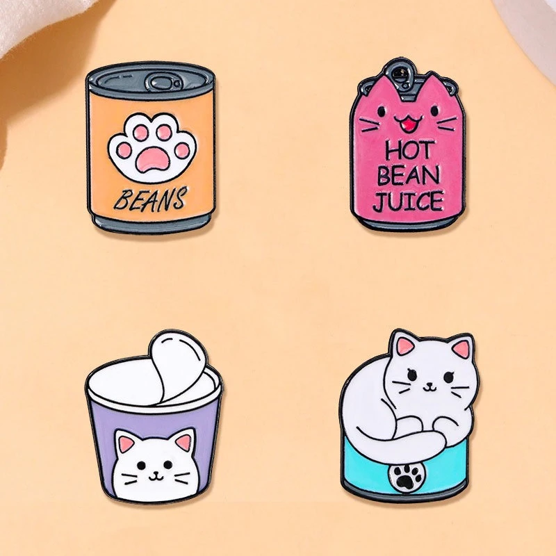 Creative Cat Canned Drip Alloy Brooches Cartoon Cute Sweet Animal Gift Badges Pins DIY Clothing Bags Hat Scarf T-shirt Accessory