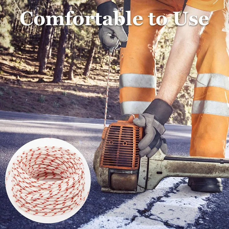 ABRW for Recoil for Starter Rope Pull Cord 3mm x 10m High Quality for Lawn Mower Chainsaw Generator, Polyester White+Red