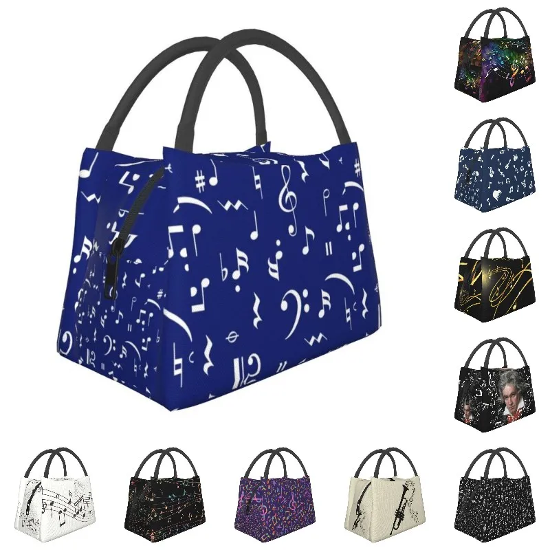 

Music Insulated Lunch Bags for Camping Travel Musical Notes Portable Cooler Thermal Bento Box Women Fruit Fresh Storage Bag