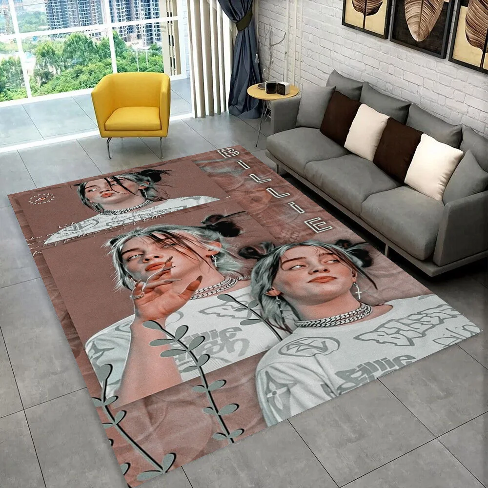 Afbeelding 5: Mode Billie Eilish Zangeres Ster Tapijt voor Speelkamer Slaapkamer Woonkamer Bank Woondecoratie, kinderoppervlak Tapijt Antislip Vloermat