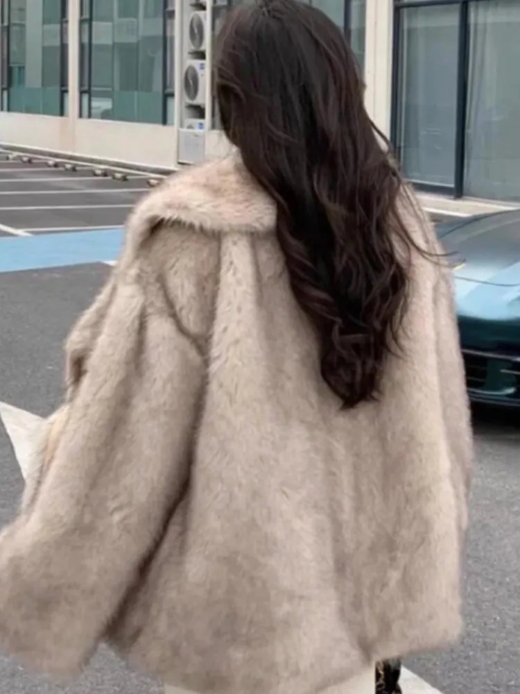 Autumn Winter New Women Faux Fur Coats Korean Fashion All-match Solid Pockets Thicken Fox Fur Cardigan Slim Jackets Tops