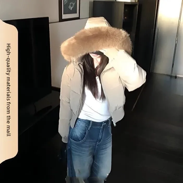 2025 جديد Faion الكورية Sle Thiened ort down Jaet المرأة الرجعية معطف بياقة من الفرو التخسيس الخصر تصميم معطف الشتاء