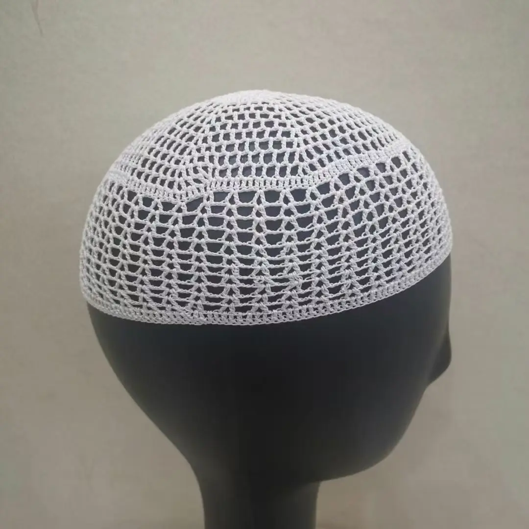 Free Shipping Muslim Caps For Men Colthing Crochet Knit Hat Turkey Kufi Islamic Kippah Jewish Turban White Cotton Mesh 0777