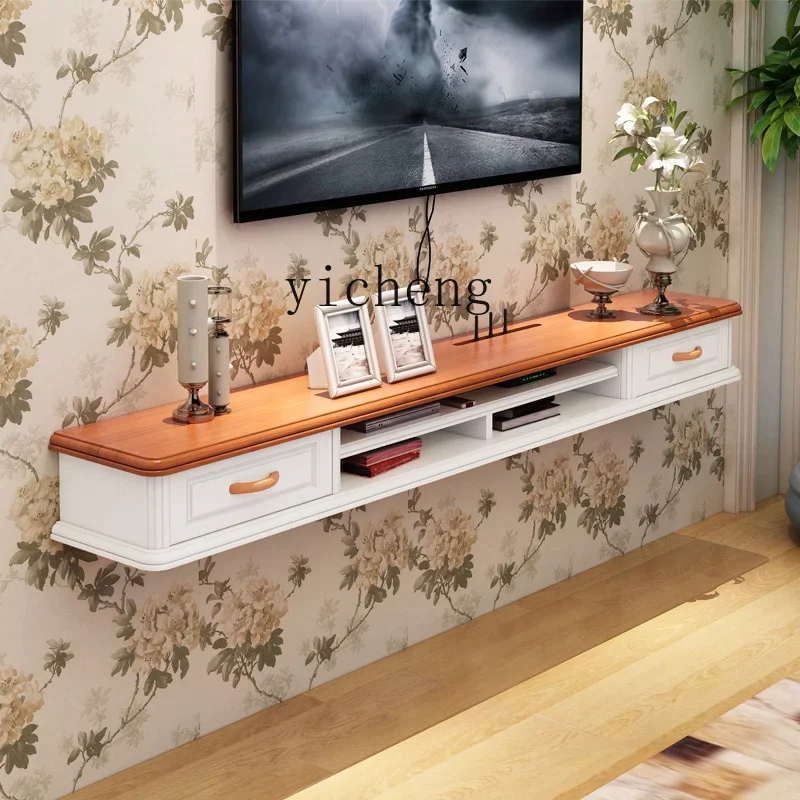 YFY  solid wood creative American set-top box rack wall wall TV cabinet small apartment hanging cabinet