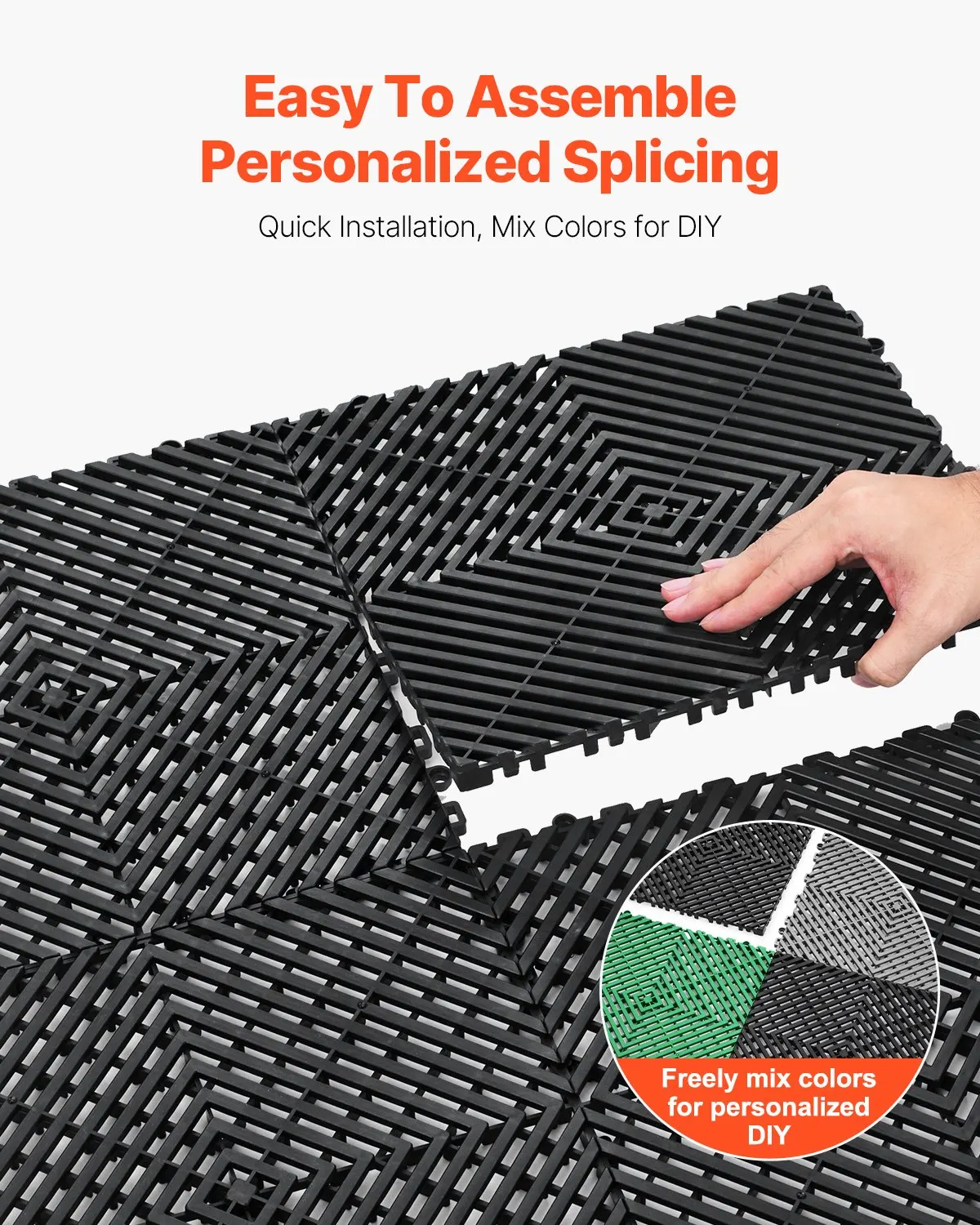 Interlocking Drainage Mat, 12” X 12” Modular Interlocking Cushion, 12 Pcs Splicing Drainage Mats, Non-Slip Black PP Drainage