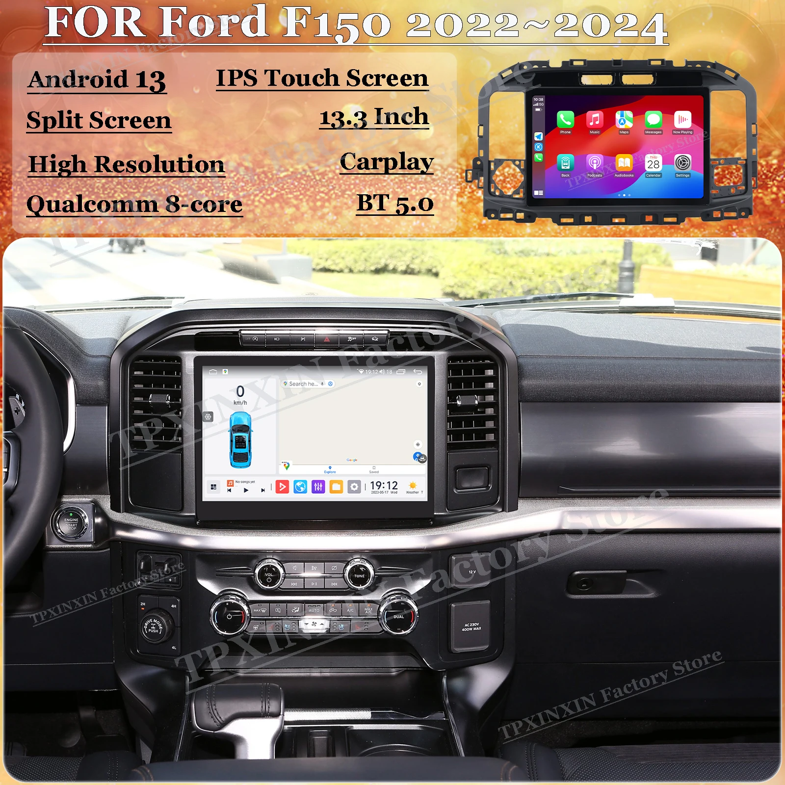 

13.3 Inch 8-Core For Ford F150 2022~2024 Android Auto Multimedia GPS Navigation Car Accessories Radio Stereo Receiver Head Unit