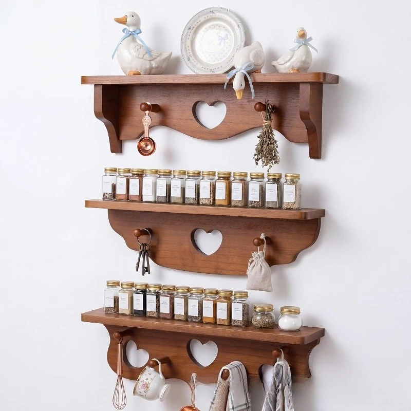 Wooden rack, kitchen seasoning, spatula, storage rack with hook, bedroom perfume, cosmetics, storage and finishing