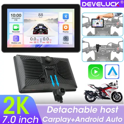 7 인치 2K DVR 네비게이션 오토바이 블루투스 디스플레이 무선 CarPlay 안드로이드 자동 분리형 모니터 IPX67 방수 모토