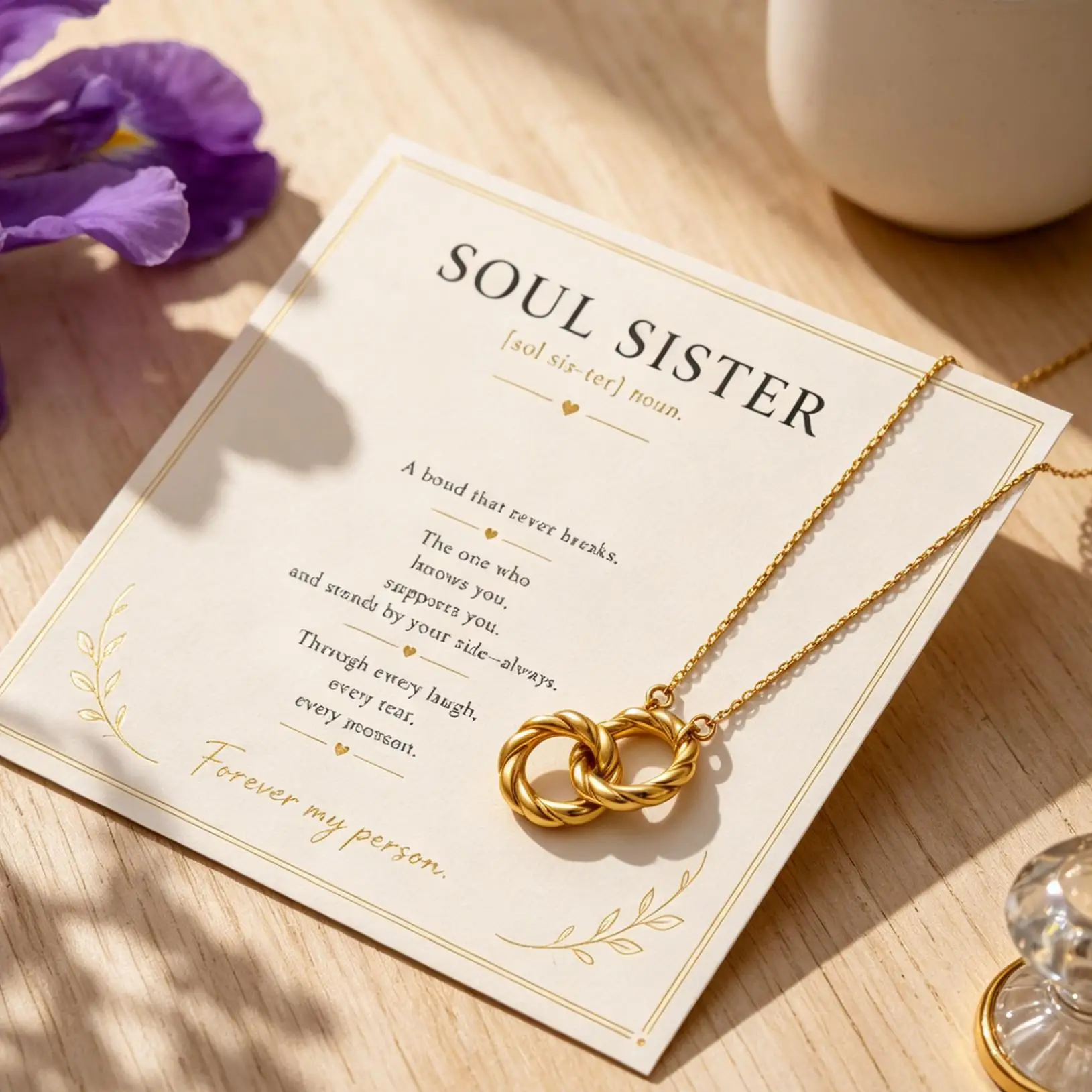 Soul Sister Necklace Stainless Steel Gold Plated 2 Interlocking Twist Circles Pendant Gift with Card view 4