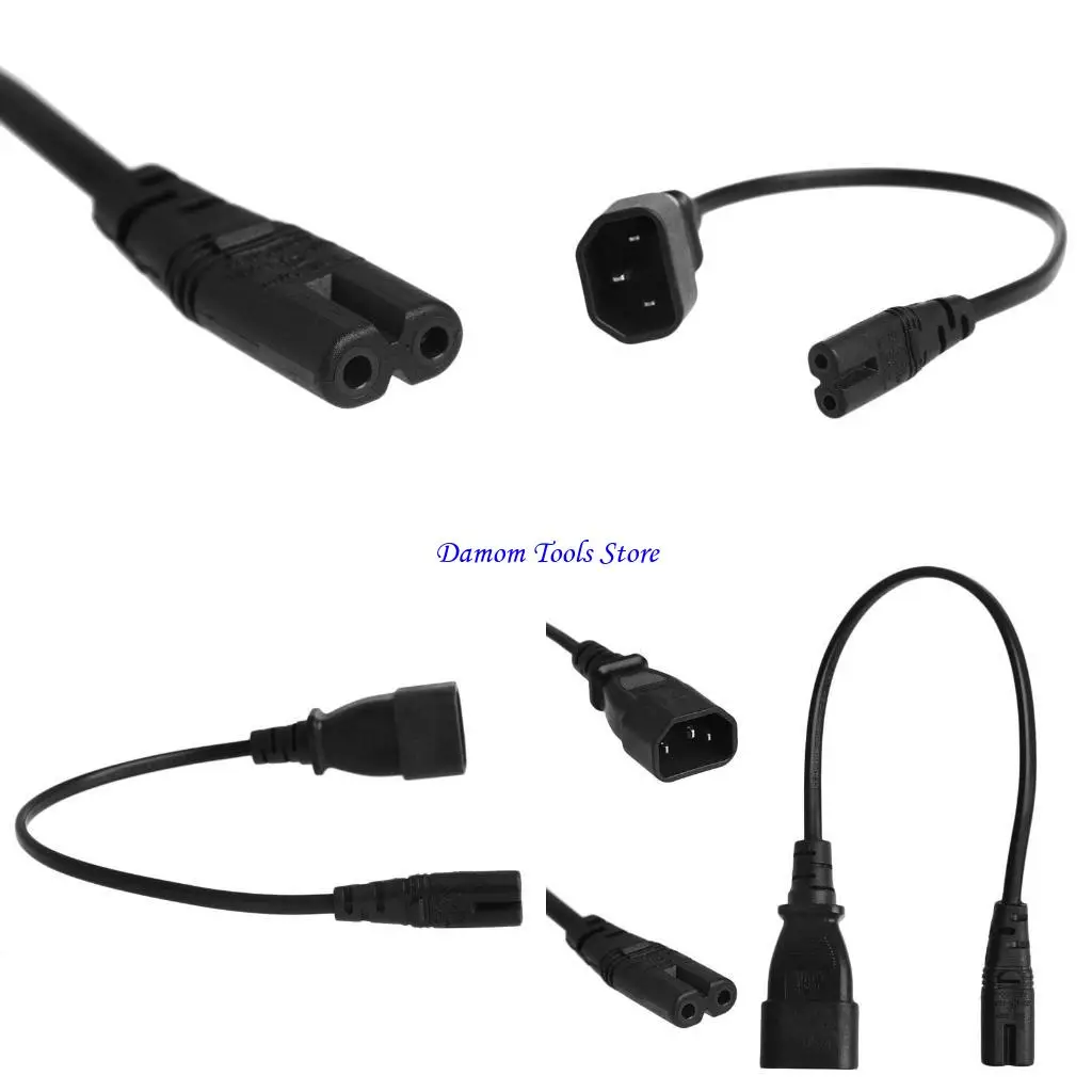 57BE IEC 3-Pin Kettle C14 Male To C7 Female Converter Adapter Cable For PDU UPS 35CM