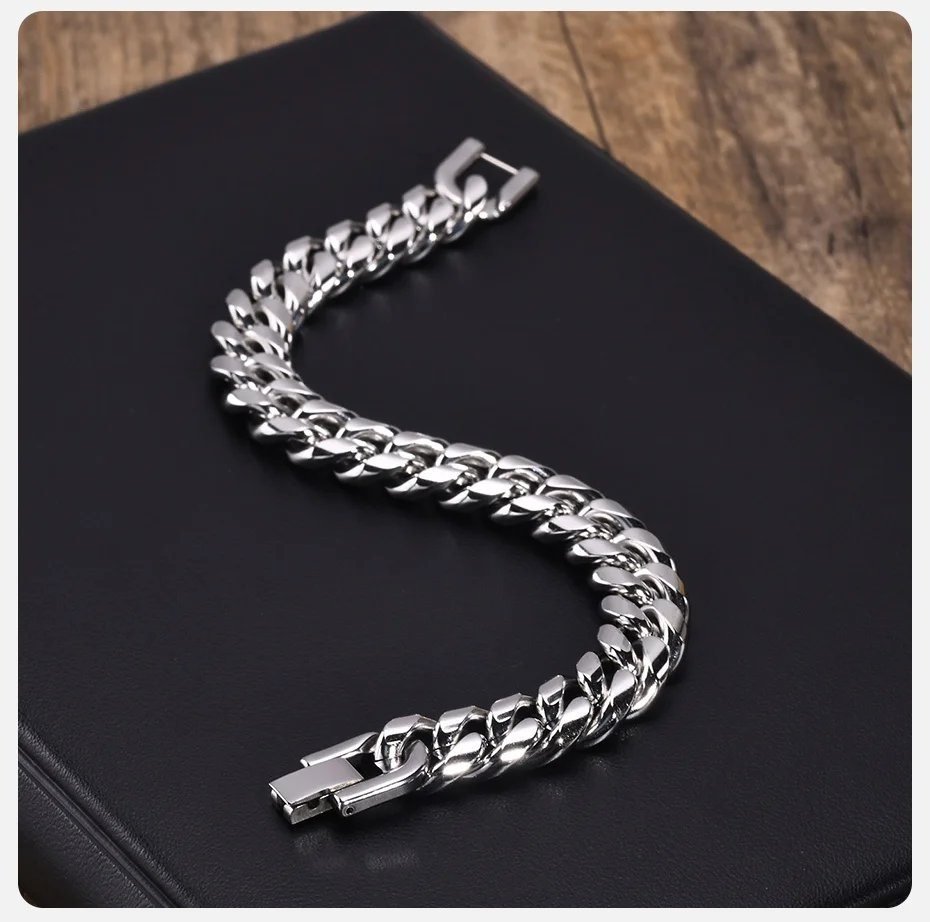 Vnox 6//12mm kubanische Ketten armbänder für Männer Frauen, massiver Edelstahl Bordstein kette Armband Schmuck – Detail 6
