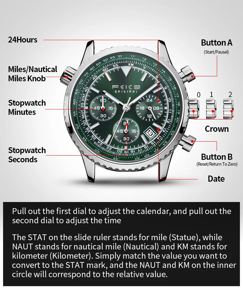 FEICE Men\'s Quartz Watch Leather Fashion Luxury Quartz Wrist Watches Waterproof Sport Watches for Men Chronograph Luminous Watch