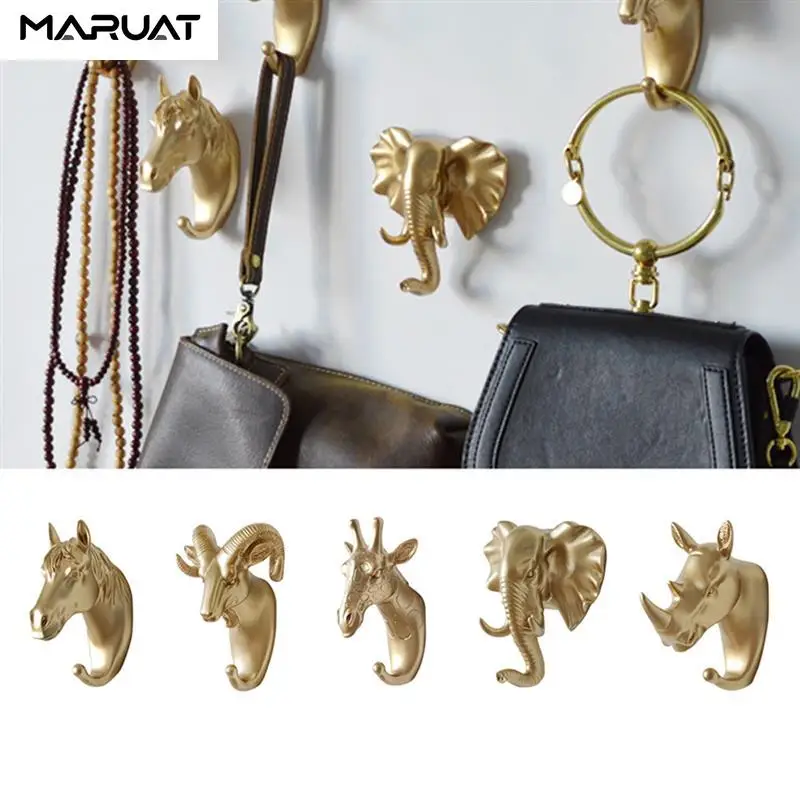 A Set 3D Animal Head Key Holder Wall Towels Hangers Door Back Coat Hat Hanging Hooks Kitchen Clothes Hooks Bathroom Accessories