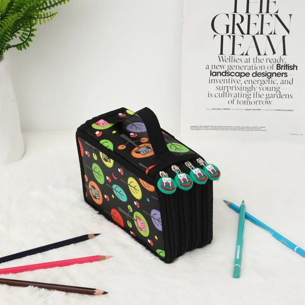 

32/52/72 Hole Sketch Pencil Case Large Capacity Cartoon Pen Storage Bag Zipper Closure Multiple Compartments