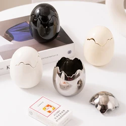 Ceramic Egg-shaped Ashtray with Cover Anti-fly Ash Storage Box Creative Personality Eggshell-shaped Ashtray Home Decoration