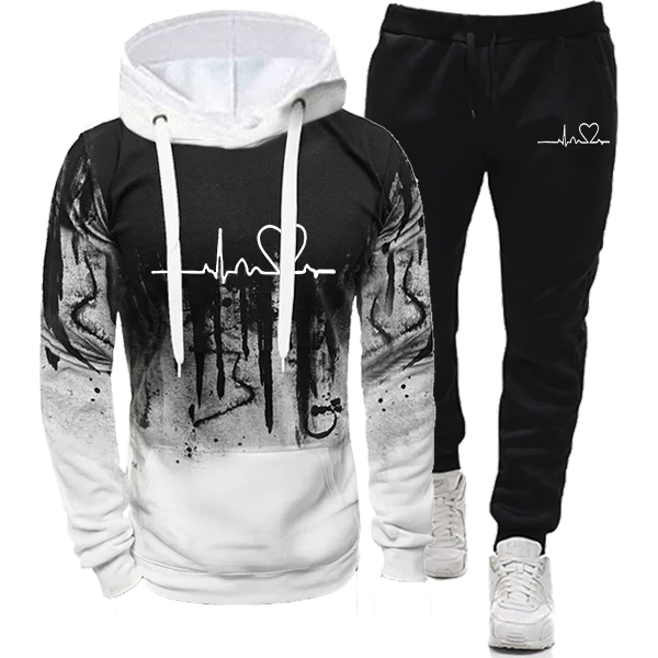 Splash Ink Sweatshirt Unisex Suit Man Clothes for Men Sports Suits Men's Pants Sets Male Set New in Hoodies and Blouses Clothing