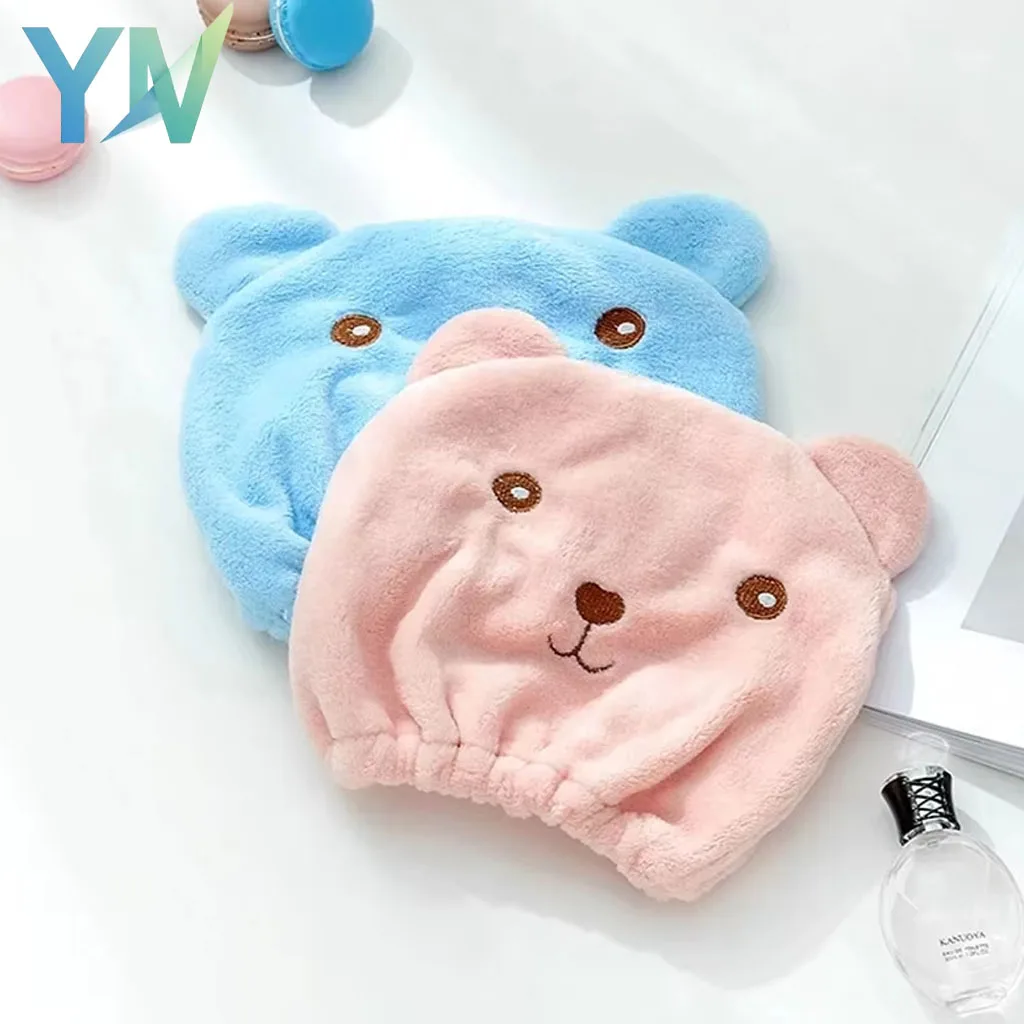 Multifunctional Hair Towel Cartoon Dry Hair Wrap Soft Thickened Solid Color Bathroom Turban Absorbent Quick Dry Shower Cap