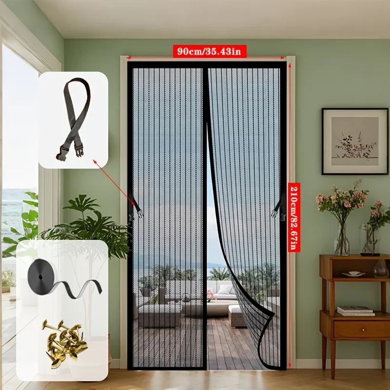 Summer Magnetic Door Curtain Handmade Striped Storage Tabs Soft Mesh Washable Polyester No Drill Living Room Bedroom Kitchen