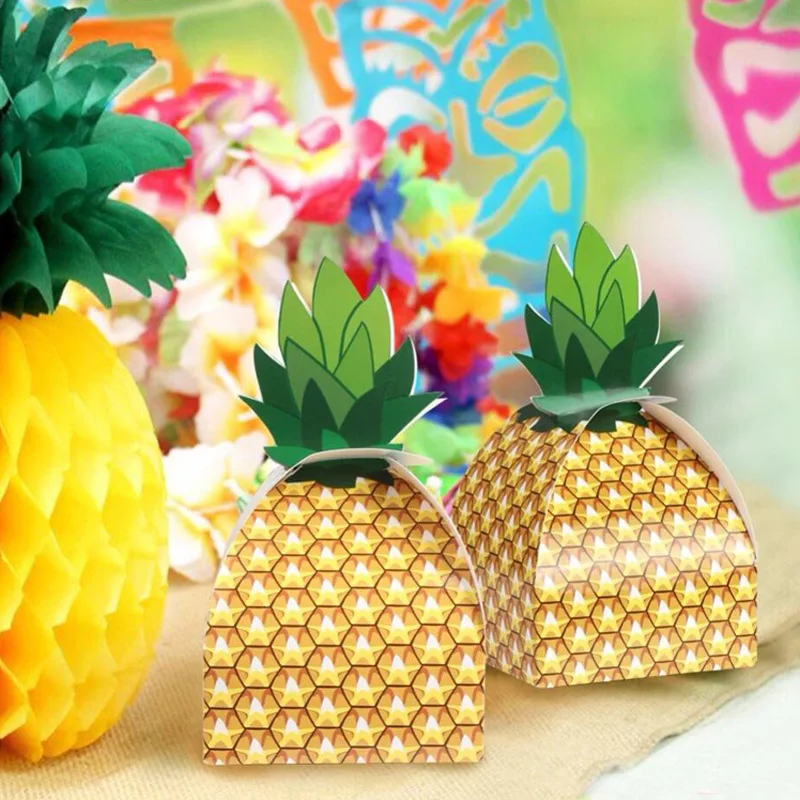 5/10pcs Pineapple Candy Gift Boxes For Summer Tropical Party Luau Hawaiian Birthday Decor Wedding Gift Packaging Box Bag Supply