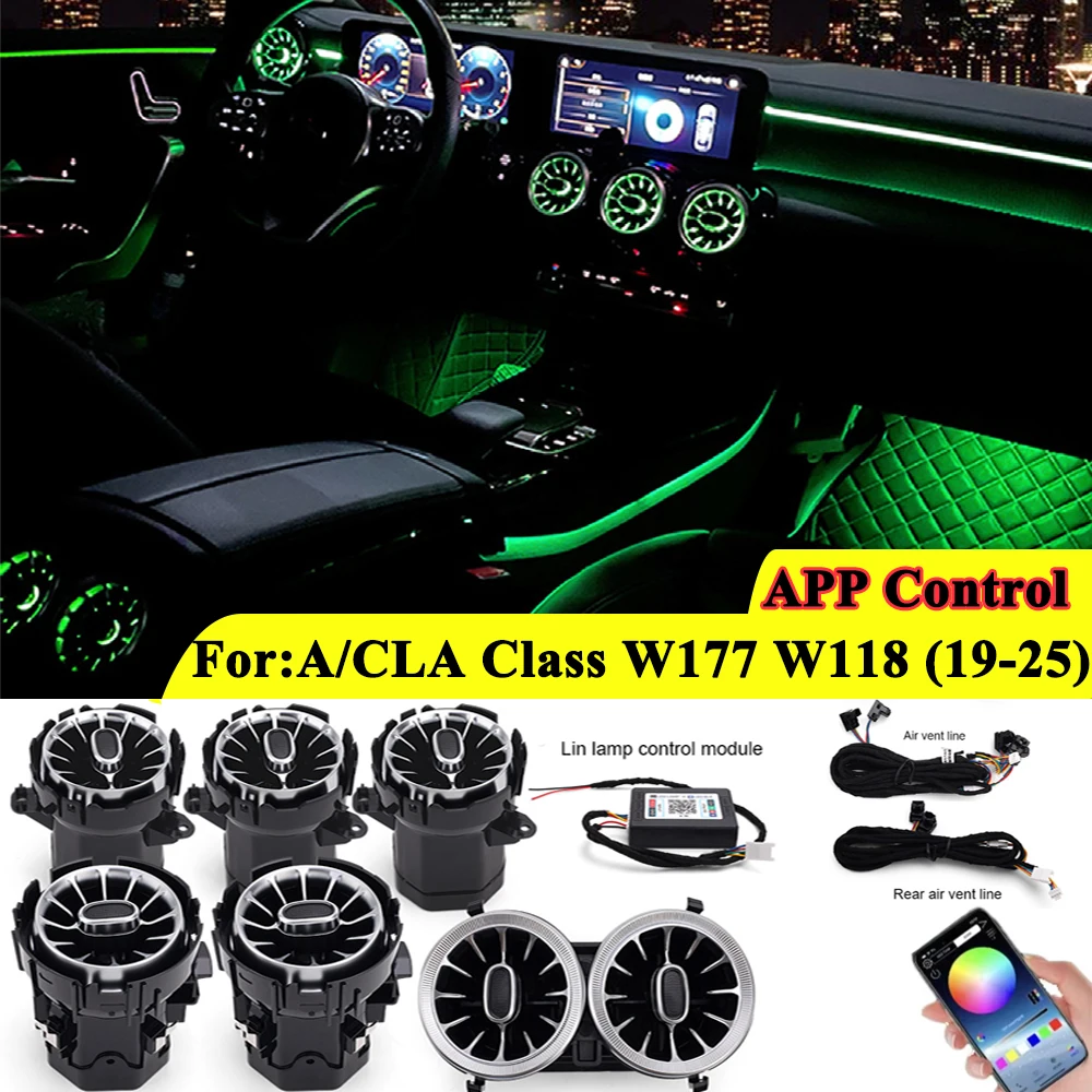 64Color LED Air Vent With APP Control For Mercedes-Benz A CLA Class W177 W118 Nozzle Turbo Air Outlet Ambient Light Car Retrofit