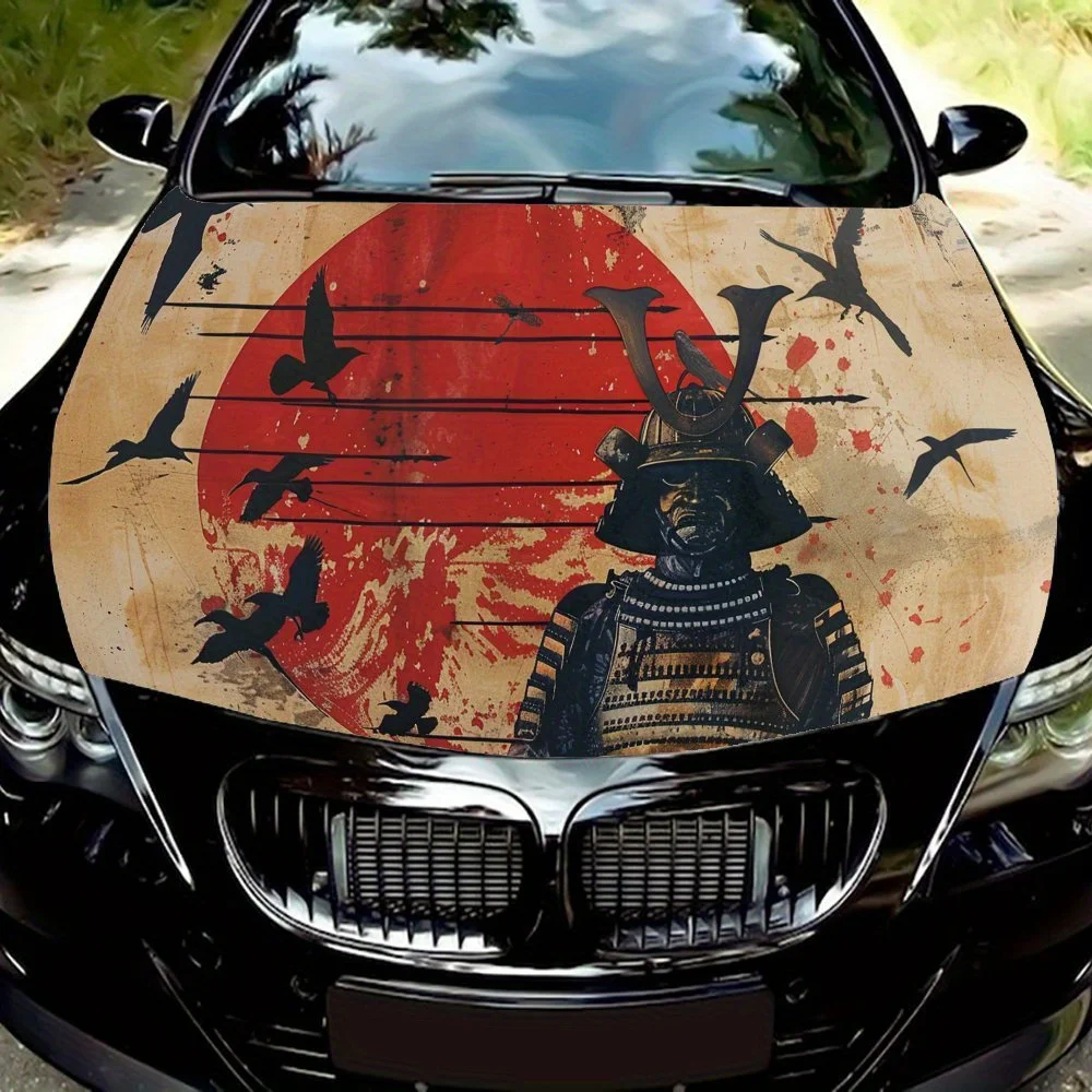 

Виниловая наклейка на капот автомобиля Armored Warrior Red Sun Crow, наклейка на двигатель автомобиля, водонепроницаемая самоклеящаяся крышка для упаковки автомобиля, Unive