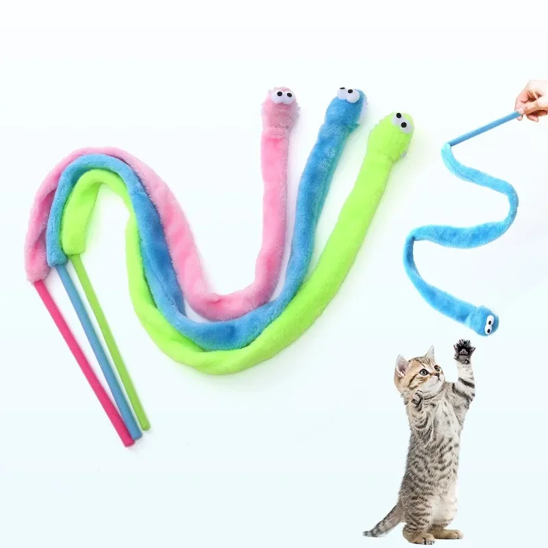 Cat Stick Sound Toy Flush Teaser Interactive Toys Sweet Gift Snake-shaped Long Handle Handily Gripped Pet Supplies Blue