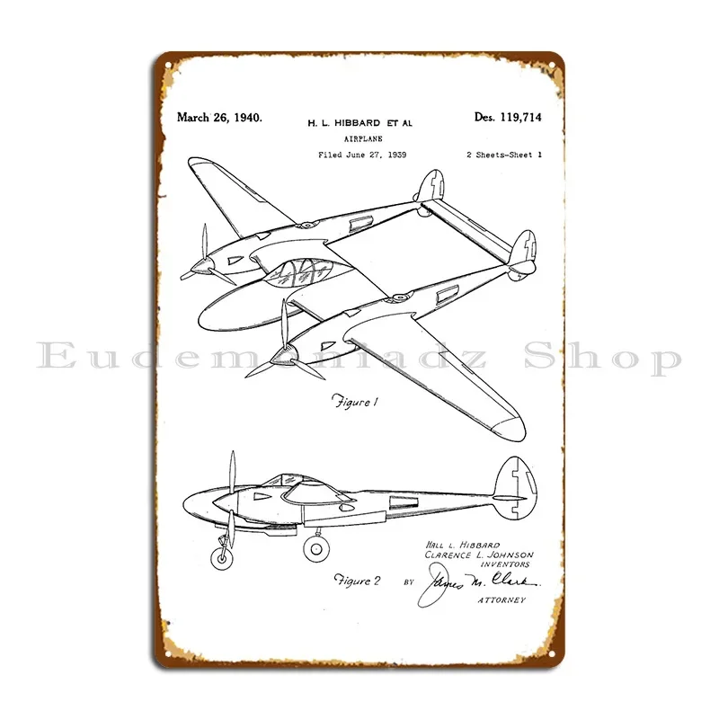 Lockheed P 31 Airplane Patent Lightning Aircraft Art Black And White Metal Sign Garage Design Pub Home Club Tin Sign Poster