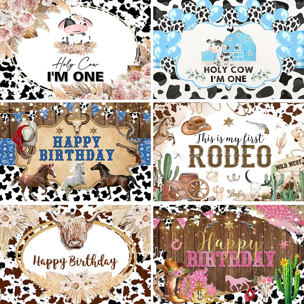 

Mocsicka Cowboy Baby Shower Backdrop My First Rodeo Kids 1st Birthday Background Cow Newborn Welcome Party Decor Backdrops Props