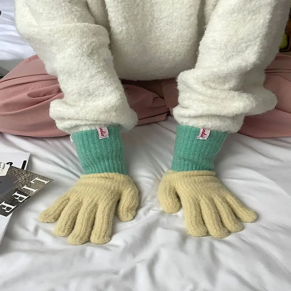 Knitted Wool Finger Gloves Dopamine Color Color Contrast Glove Bracers Korean Style Thicken Hand Warmer For Woman Winter Warm