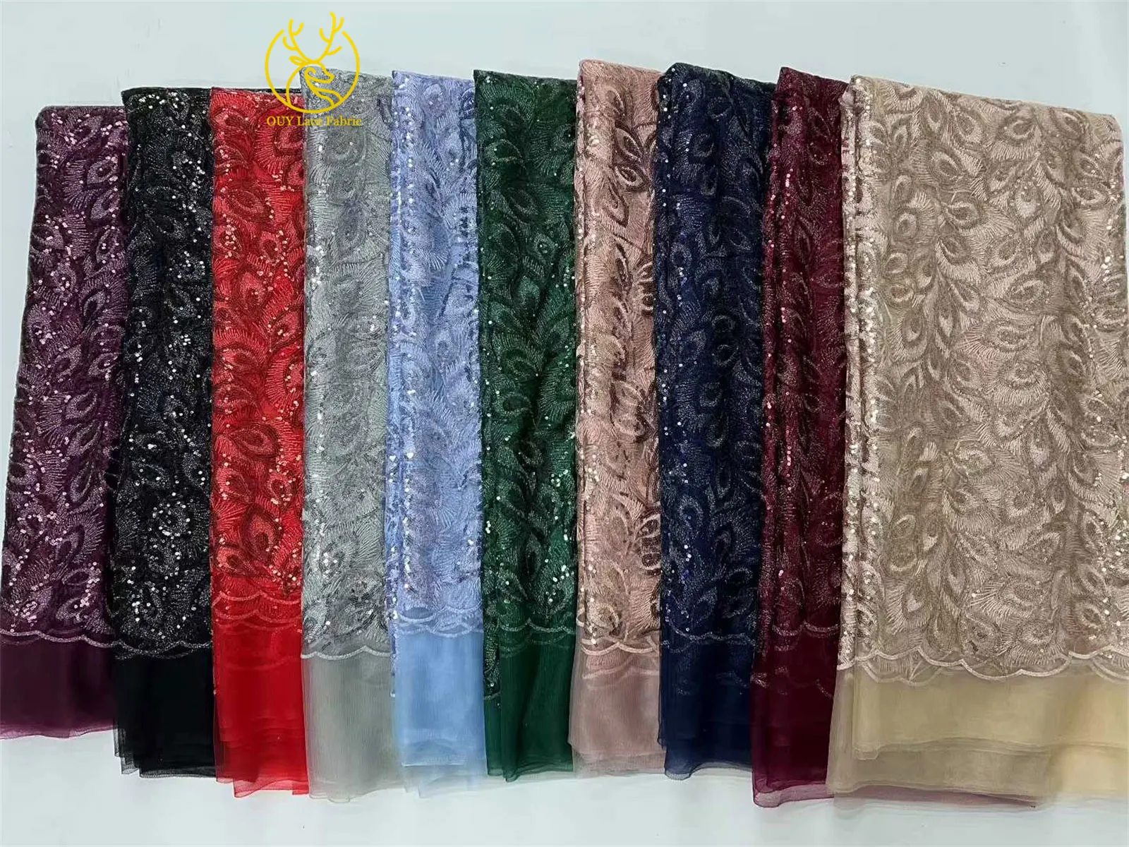 2025年最新デザイン フランス製ブライダル刺繍レース生地 高品質アフリカナイジェリアスパンコールチュールレース生地 パーティードレス